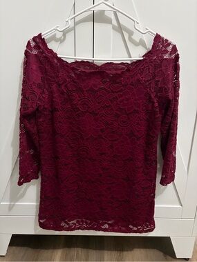 Maurices Lace Boatneck Top - Wine